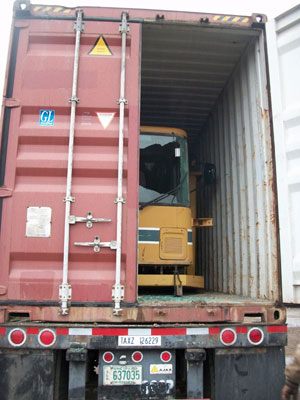 Export Logistics & Shipping, Inc. internationally ships Kawasaki 115Z wheel loader by cub container